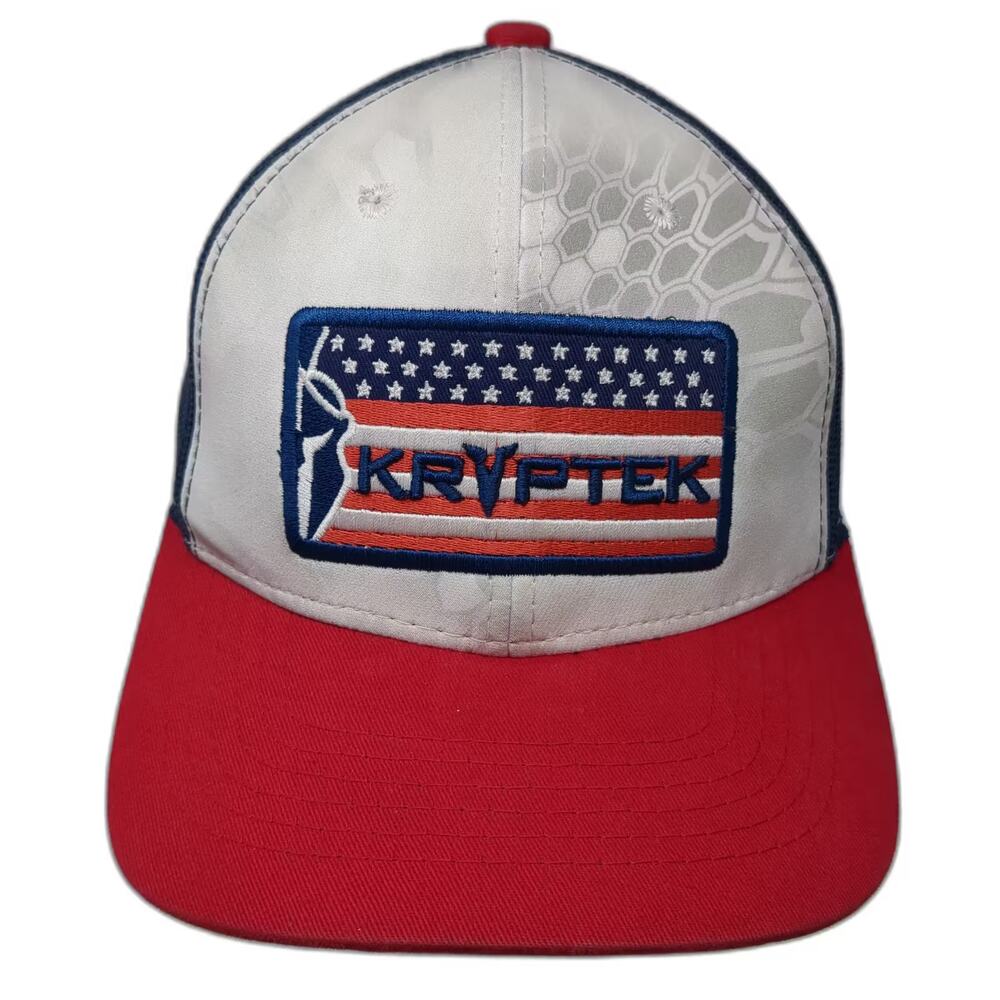 Kryptek Trucker Hat White Blue Red American Flag OS Snapback Mesh Adjustable